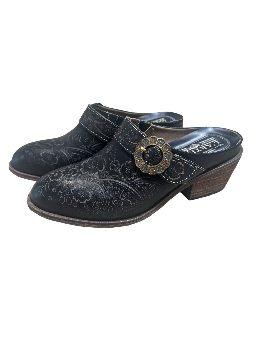 L’artiste Floral Round Toe Block Heel Mule
